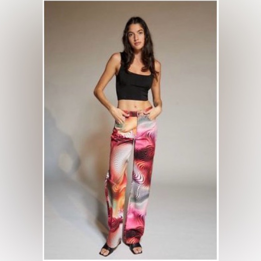 Jaded London Psychedelic Swirl Wide Leg Jeans W26 Statement Festival Pants
